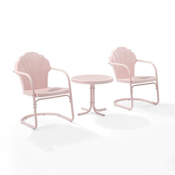 Crosley Furniture Crosley Furniture KO10011PI Tulip 3 Piece Metal Conversation Seating Set in Pastel Pink Gloss KO10011PI